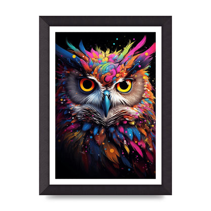 Neon Owl Face Illuminated with Bright Colors