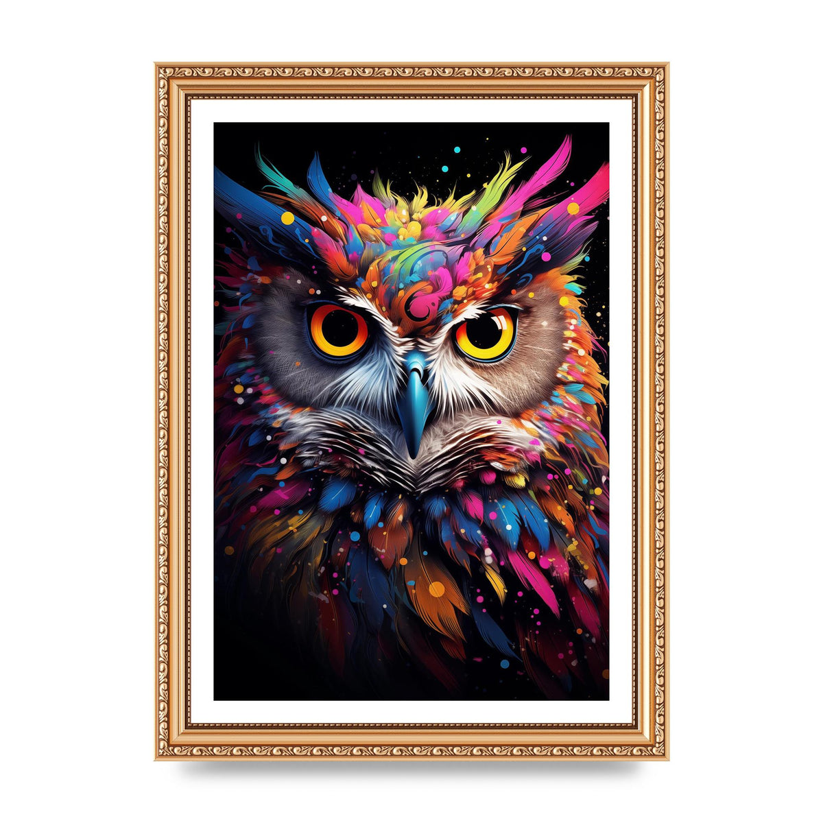 Neon Owl Face Illuminated with Bright Colors
