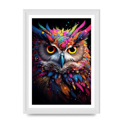 Neon Owl Face Illuminated with Bright Colors