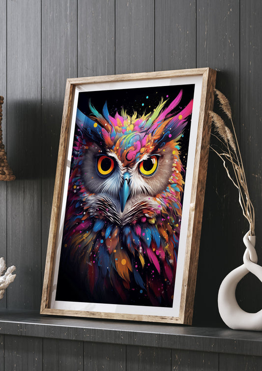 Neon Owl Face Illuminated with Bright Colors