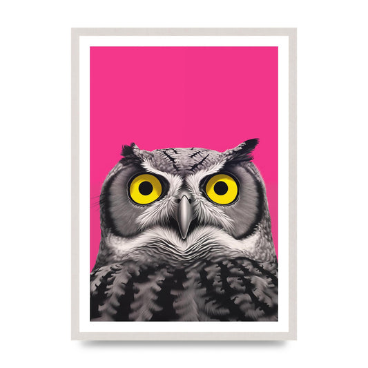 Black and White Owl Sketch with Pink Backdrop