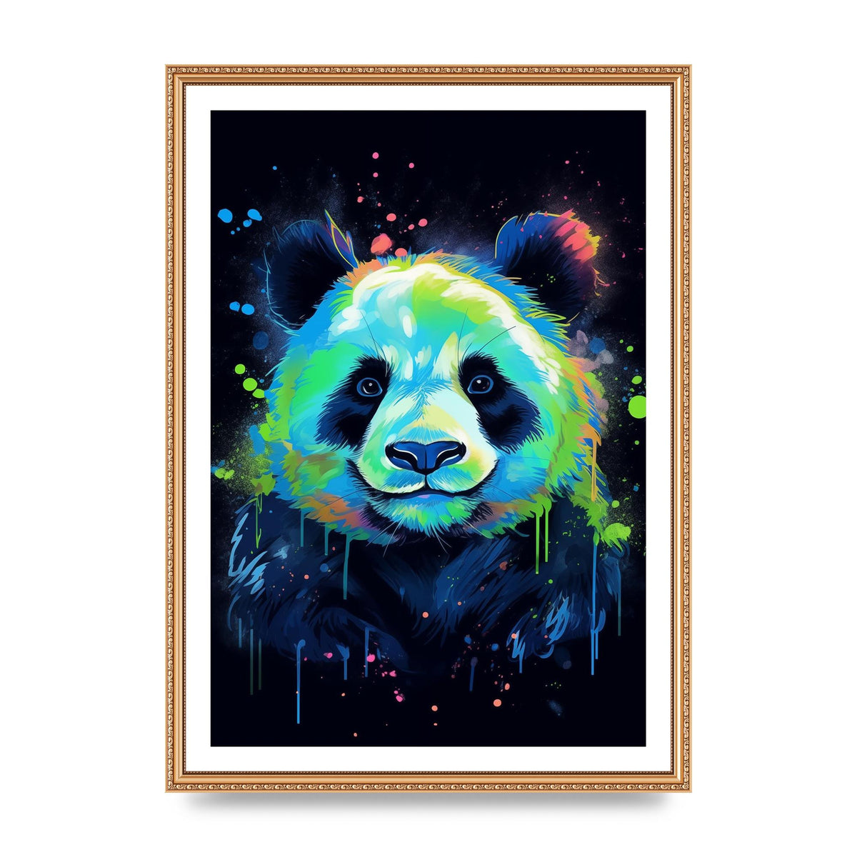 Panda in Neon Paint with Fluorescent Tones