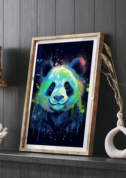 Panda in Neon Paint with Fluorescent Tones