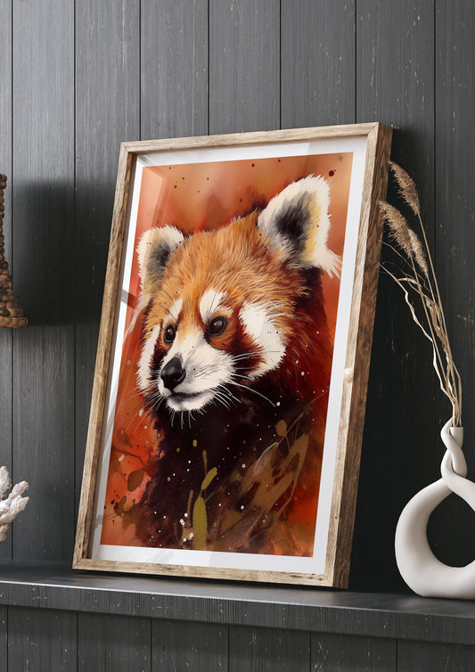 Red Panda Portrait with Warm Colored Backdrop