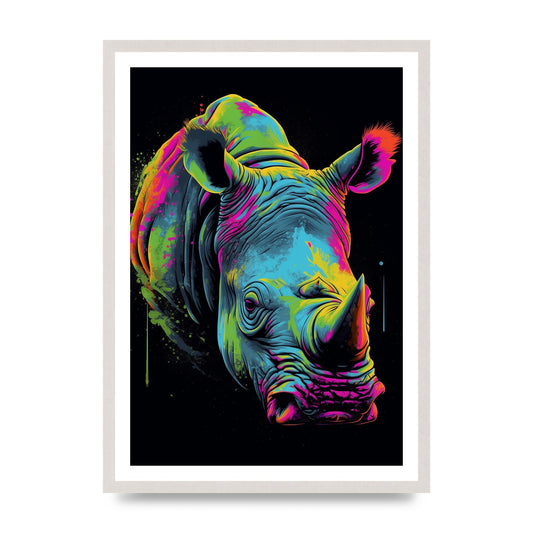 Vibrant Neon Rhino with Bold Paint Splashes