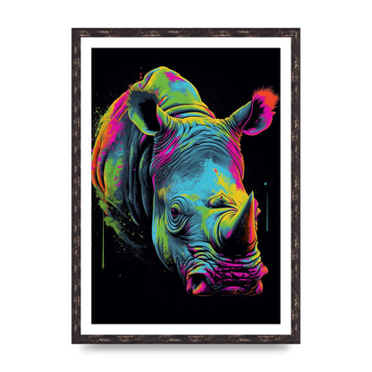 Vibrant Neon Rhino with Bold Paint Splashes