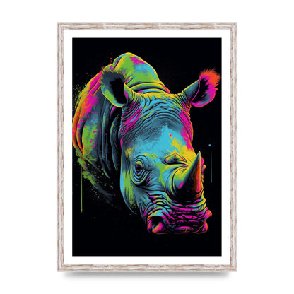 Vibrant Neon Rhino with Bold Paint Splashes