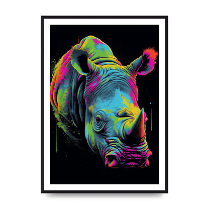 Vibrant Neon Rhino with Bold Paint Splashes