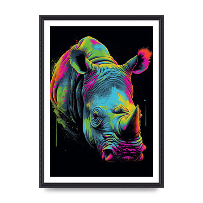 Vibrant Neon Rhino with Bold Paint Splashes