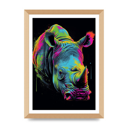 Vibrant Neon Rhino with Bold Paint Splashes