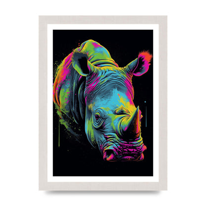 Vibrant Neon Rhino with Bold Paint Splashes