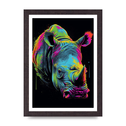 Vibrant Neon Rhino with Bold Paint Splashes