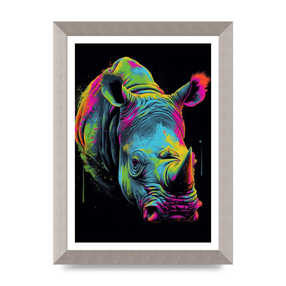 Vibrant Neon Rhino with Bold Paint Splashes