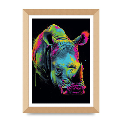 Vibrant Neon Rhino with Bold Paint Splashes
