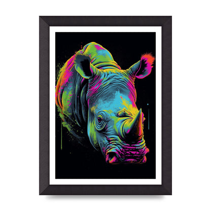 Vibrant Neon Rhino with Bold Paint Splashes