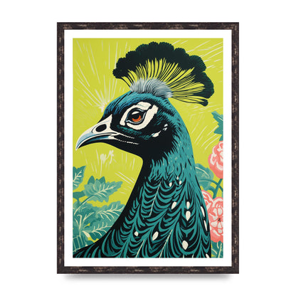 Peacock Risograph Print with Emerald Backdrop