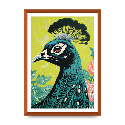 Peacock Risograph Print with Emerald Backdrop