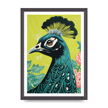 Peacock Risograph Print with Emerald Backdrop
