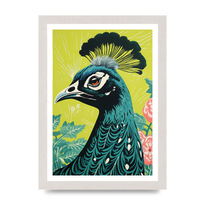 Peacock Risograph Print with Emerald Backdrop
