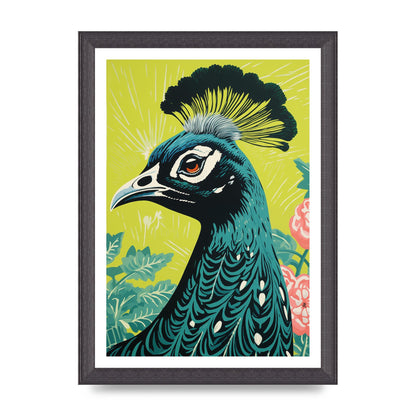 Peacock Risograph Print with Emerald Backdrop
