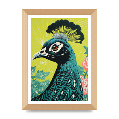 Peacock Risograph Print with Emerald Backdrop