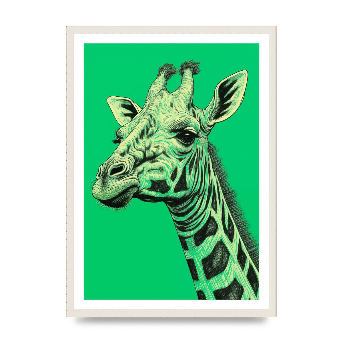 Giraffe Sketch on Green in Risograph Style
