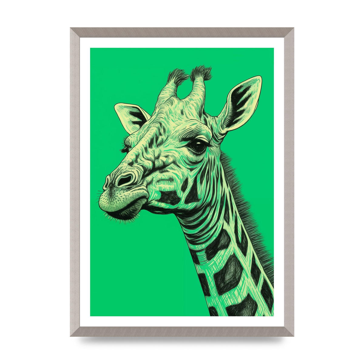 Giraffe Sketch on Green in Risograph Style