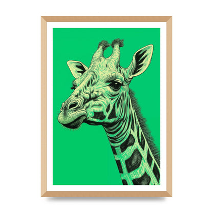 Giraffe Sketch on Green in Risograph Style
