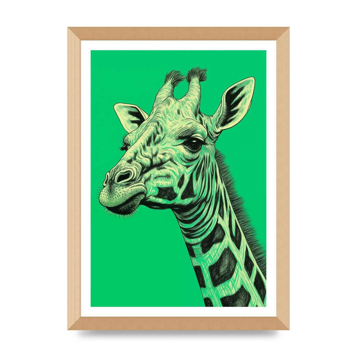 Giraffe Sketch on Green in Risograph Style