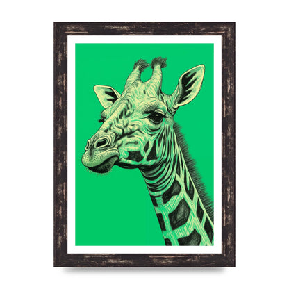 Giraffe Sketch on Green in Risograph Style