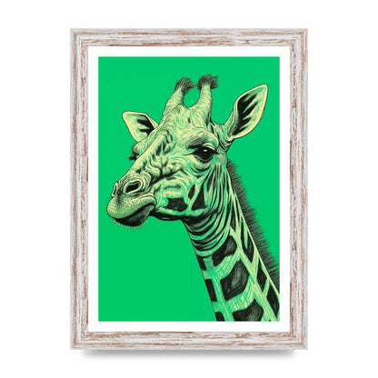 Giraffe Sketch on Green in Risograph Style