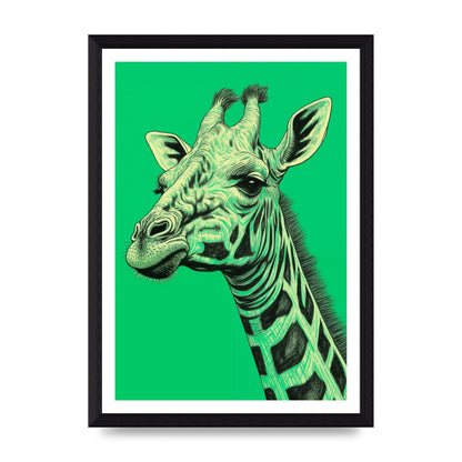 Giraffe Sketch on Green in Risograph Style