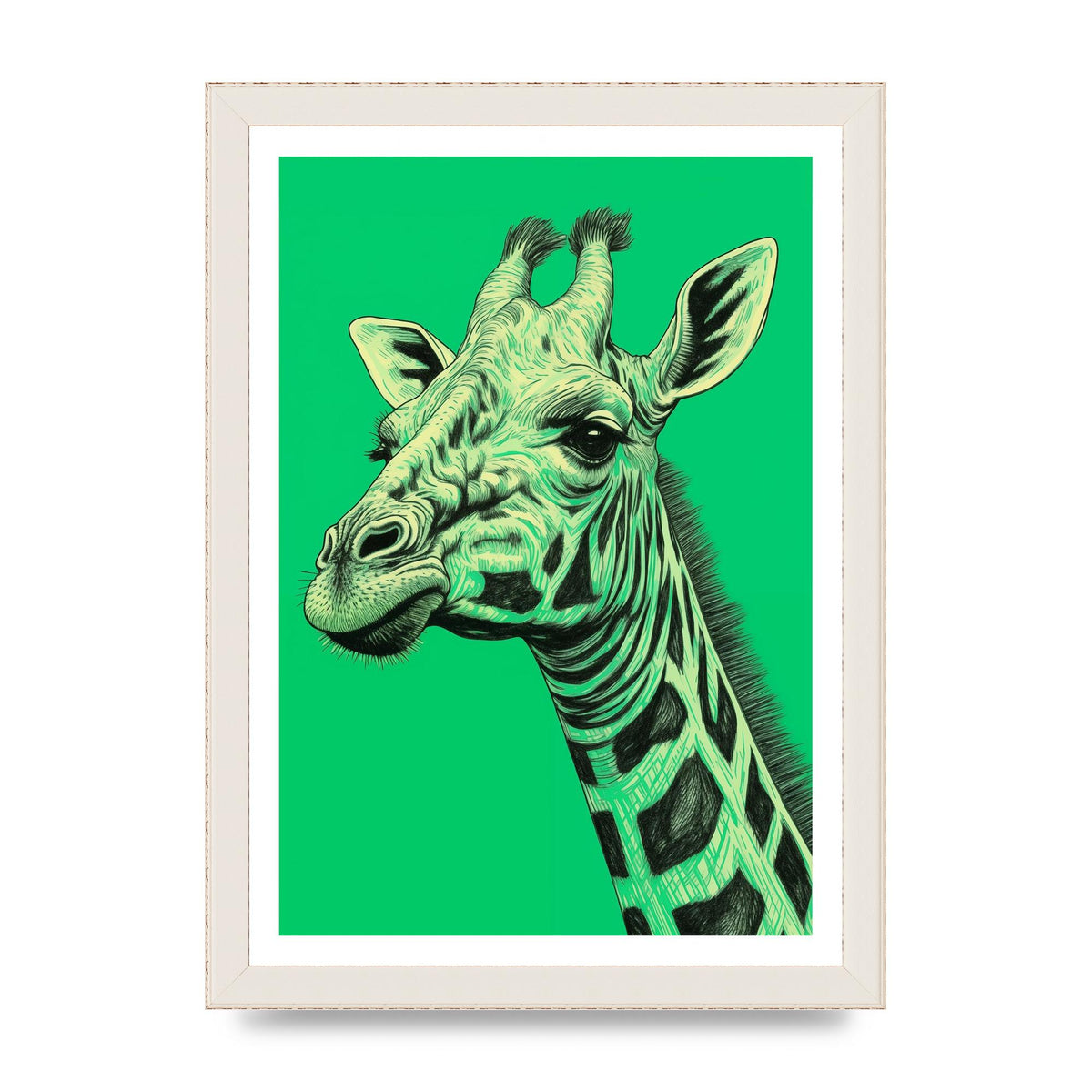 Giraffe Sketch on Green in Risograph Style