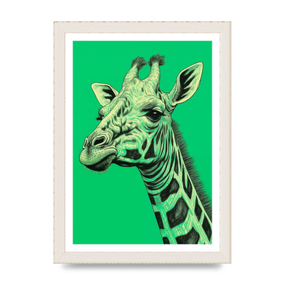 Giraffe Sketch on Green in Risograph Style