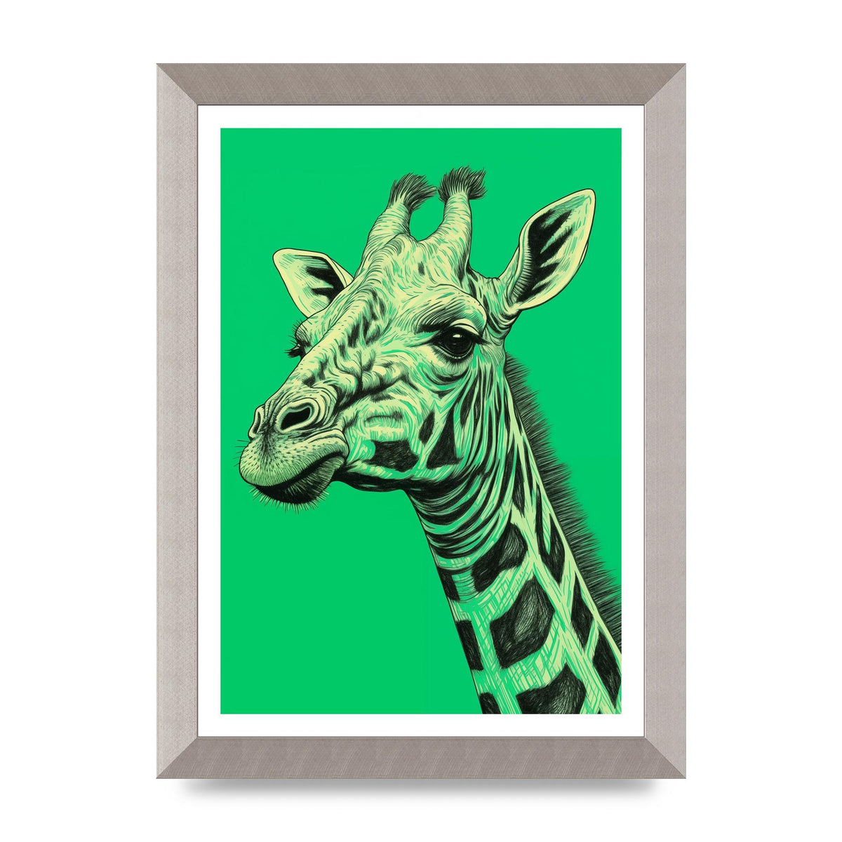 Giraffe Sketch on Green in Risograph Style