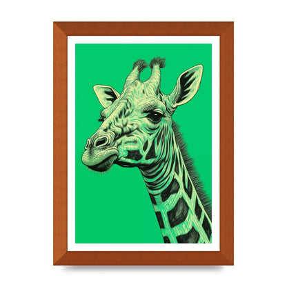 Giraffe Sketch on Green in Risograph Style