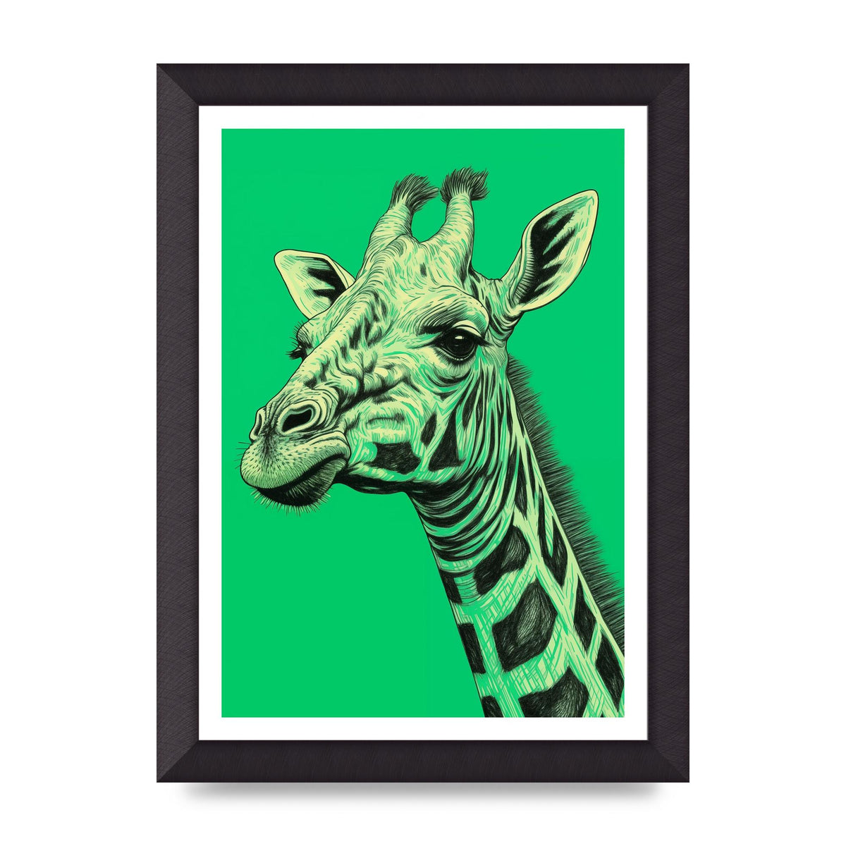 Giraffe Sketch on Green in Risograph Style