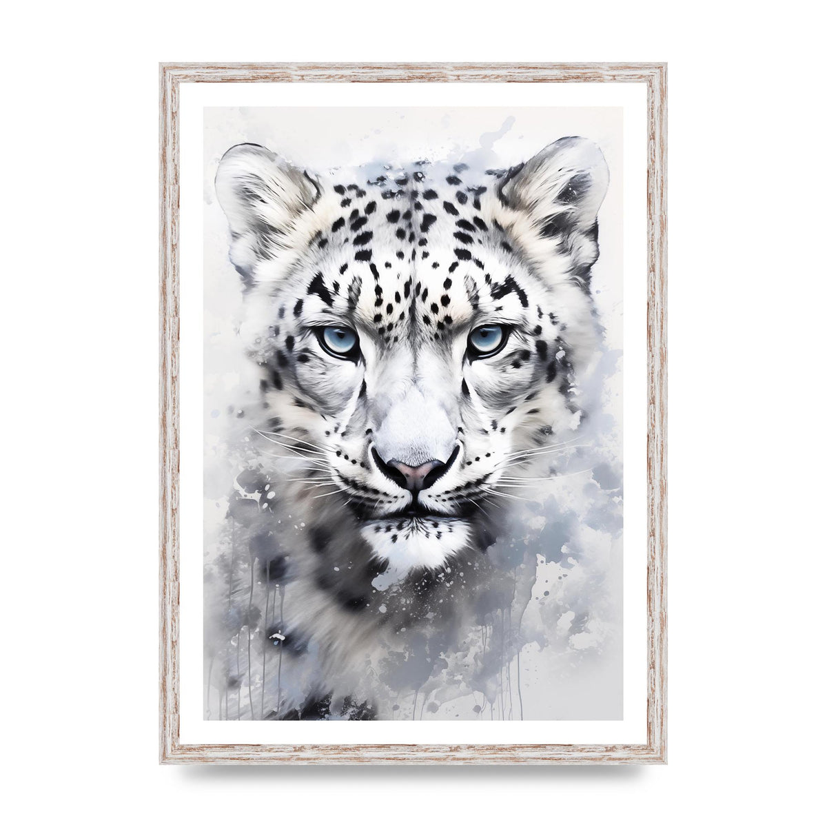 Snow Leopard Illustration with Frosty Blue Back