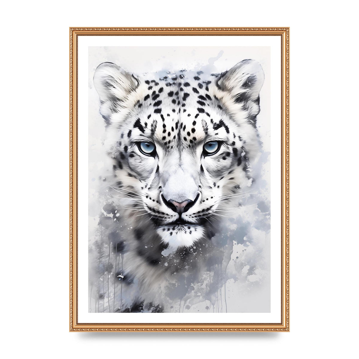 Snow Leopard Illustration with Frosty Blue Back