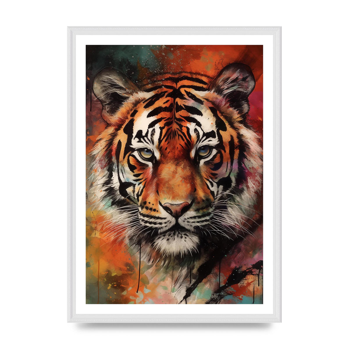 Tiger Portrait with Abstract Fiery Backdrop