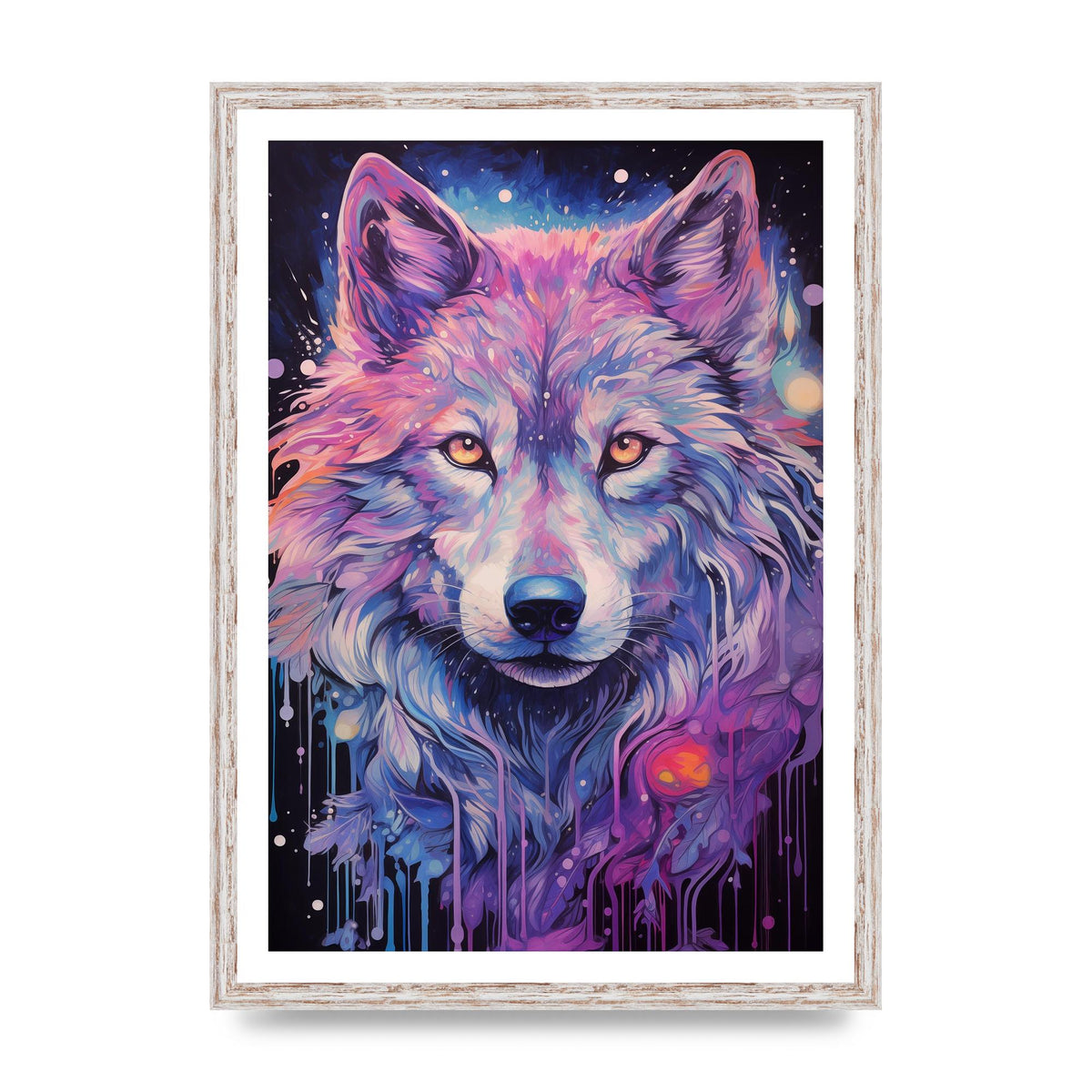 Wolf Illustration in Monochrome with Neon Back