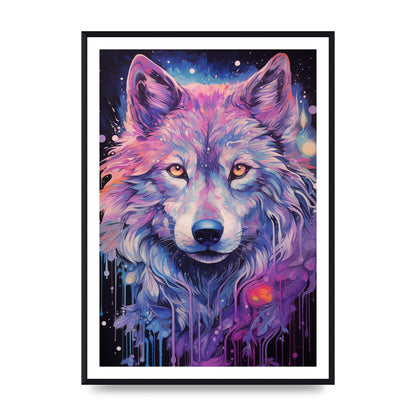 Wolf Illustration in Monochrome with Neon Back