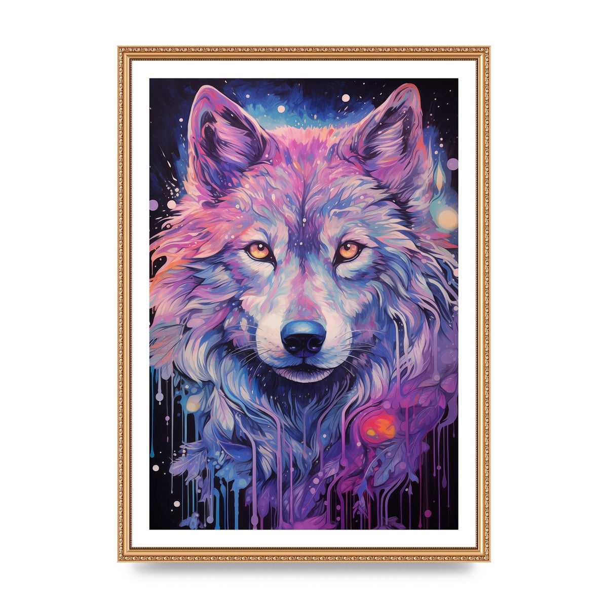 Wolf Illustration in Monochrome with Neon Back