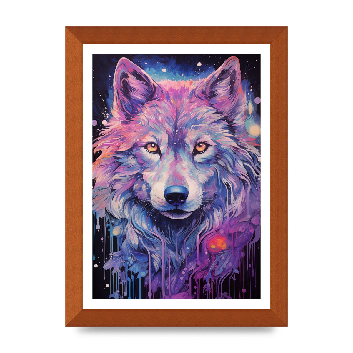 Wolf Illustration in Monochrome with Neon Back