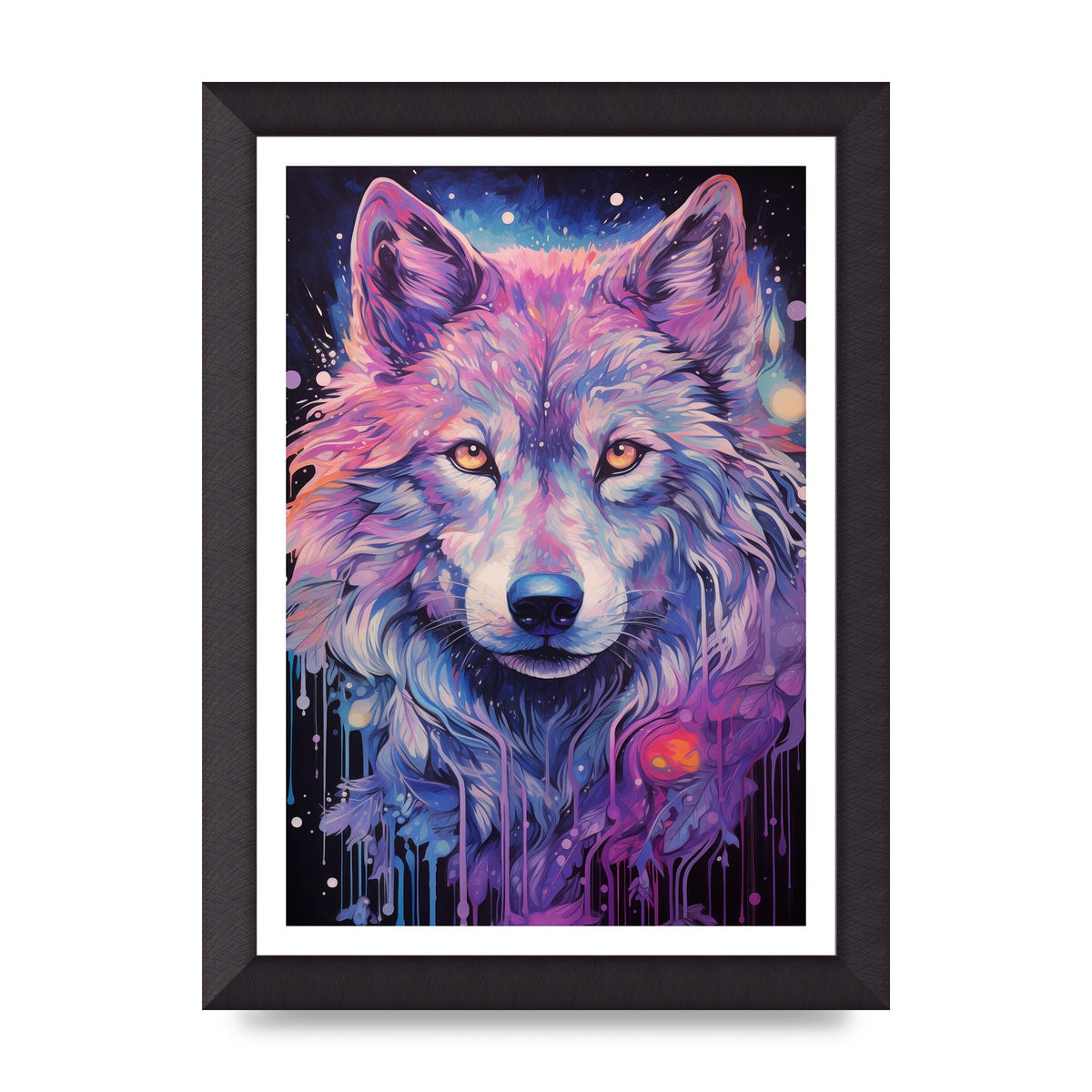 Wolf Illustration in Monochrome with Neon Back