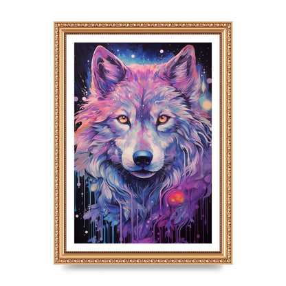 Wolf Illustration in Monochrome with Neon Back
