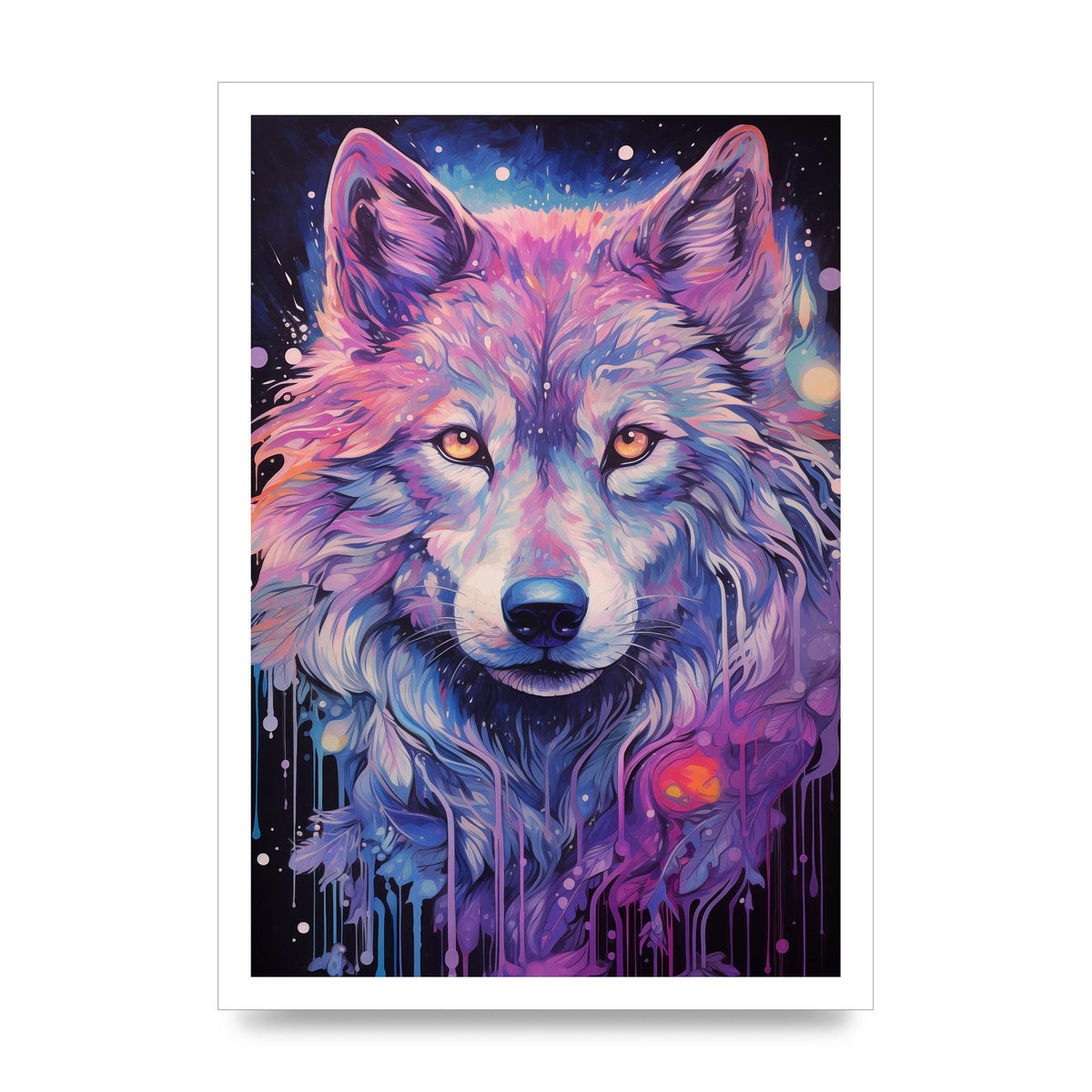 Wolf Illustration in Monochrome with Neon Back