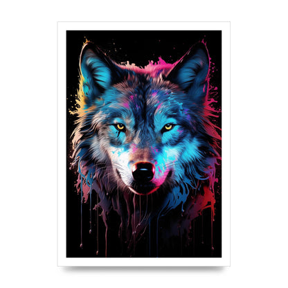 Neon Wolf Headshot with Vibrant Blue and White
