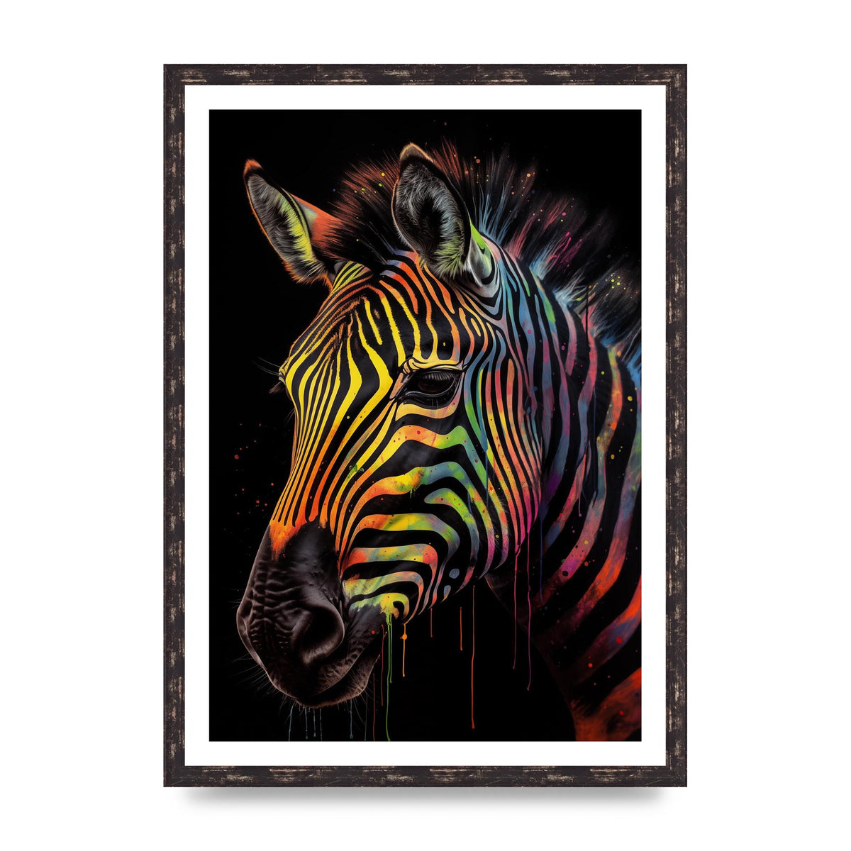 Neon-Striped Zebra in Vibrant Paint