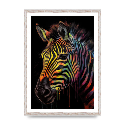 Neon-Striped Zebra in Vibrant Paint